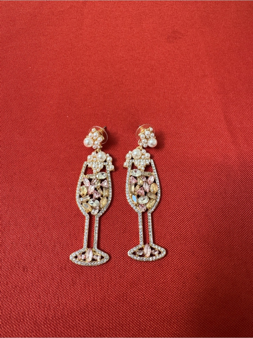 BaubleBar Gold-Tone Champagne Glass Drop Earrings with Pink and Clear Accents
